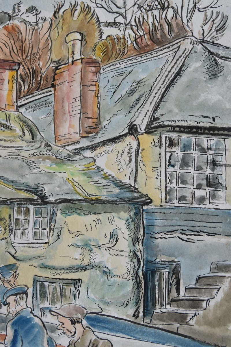 Rowley SMART  "Pêcheurs au port" aquarelle 39x55-photo-3